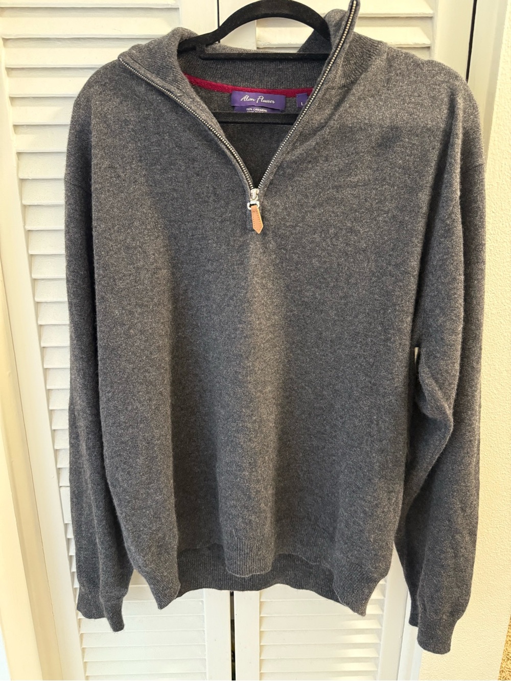 Alan Flusser Gray Zip-Neck 100% Cashmere Sweater